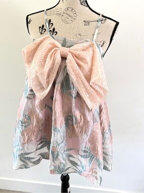 Women’s Vintage Style Floral Bow Mini Dress Pink Green Cottagecore Party Dress M